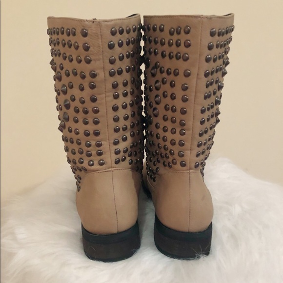 Studded Tan Mid-Calf Boots - Picture 3 of 12